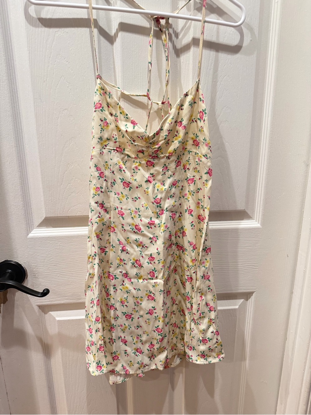 Zara Cream Mini Dress with Pink Rose Print